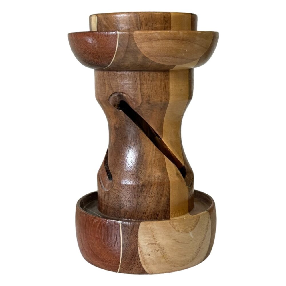 Vintage MWC 1999 By Monty Round Pillar Candle Holder Hand Carved Wooden - Picture 2 of 10